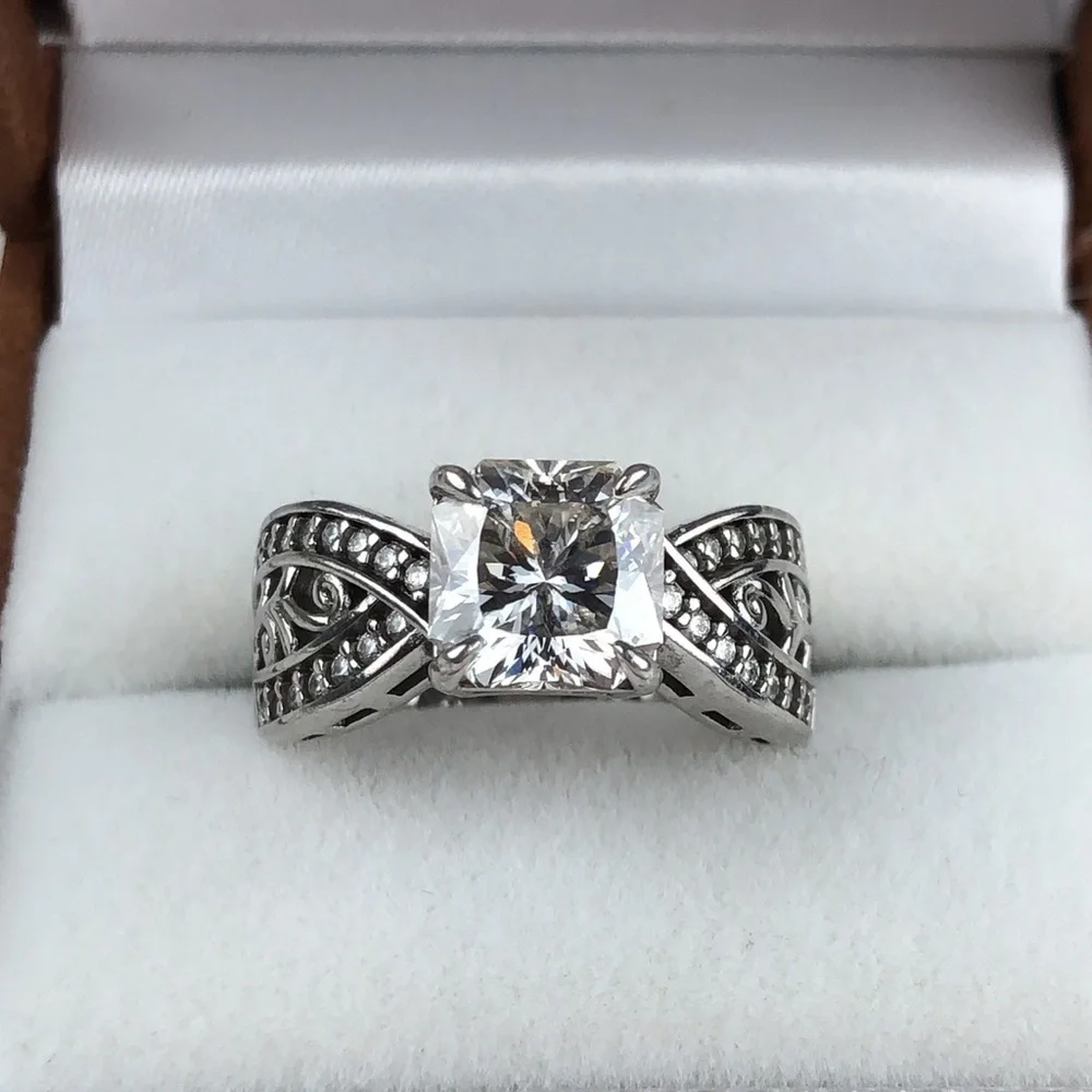 Moissanite Fire Ring Inferno Cut Platineve 925 S Silver Brilliant Size 6